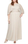Sl Fashions Glitter Capelet Chiffon Gown In Champagne