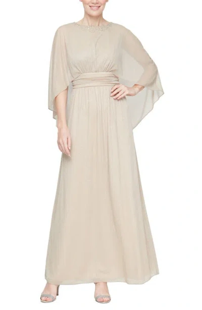 SL FASHIONS SL FASHIONS GLITTER CAPELET CHIFFON GOWN