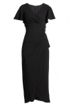 Sl Fashions Glitter Flutter Sleeve Gown In Black