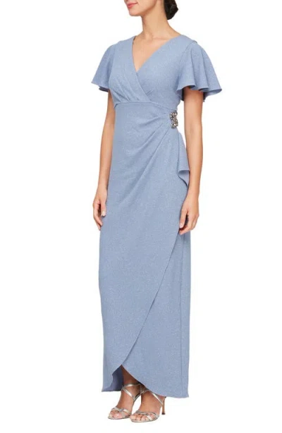 Sl Fashions Glitter Flutter Sleeve Gown In Periwinkle