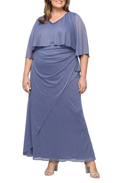 Sl Fashions Glitter Mesh Gown With Mock Jacket In Blue