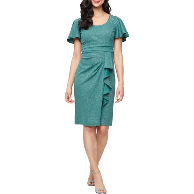 Sl Fashions Glitter Ruched Flutter Sleeve Cocktail Dress In Blue