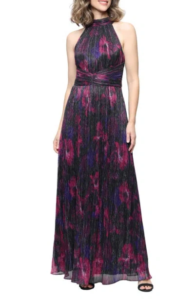 Sl Fashions Halter Neck Printed Maxi Gown In Multi