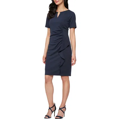 Sl Fashions Keyhole Short Sleeve Ruffle Sheath Dress In Blue
