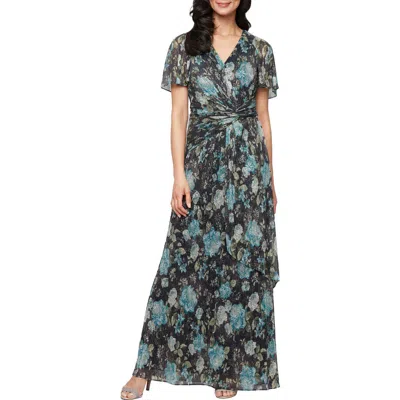 Sl Fashions Knot Front Flutter Sleeve Chiffon Gown In Brown