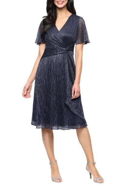 Sl Fashions Knot Front Metallic Cocktail Dress In Blue