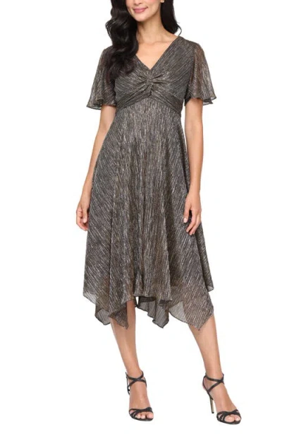 Sl Fashions Knot Front Metallic Midi Cocktail Dress In Multi