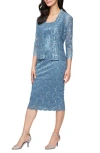 Sl Fashions Slny Lace Sequin Detail Dress & Jacket 2-piece Set In Blue