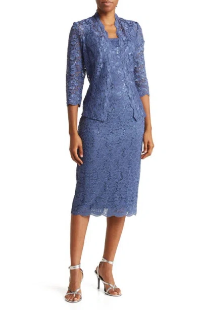Sl Fashions Lace Dress & Jacket Two-piece Set In Blue