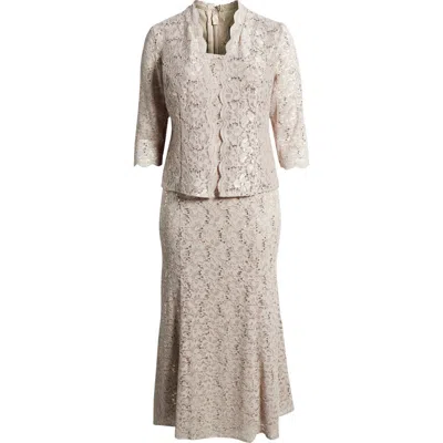 Sl Fashions Long Fit & Flare Jacket Dress In Champagne