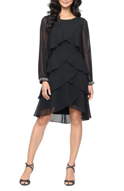 Sl Fashions Long Sleeve Tiered Dress In Black