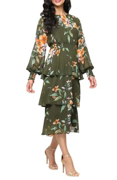 Sl Fashions Long Sleeve Tiered Midi Dress In Multi