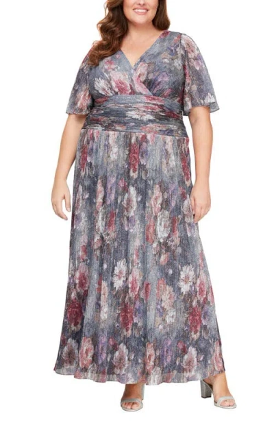 Sl Fashions Metallic Floral A-line Maxi Dress