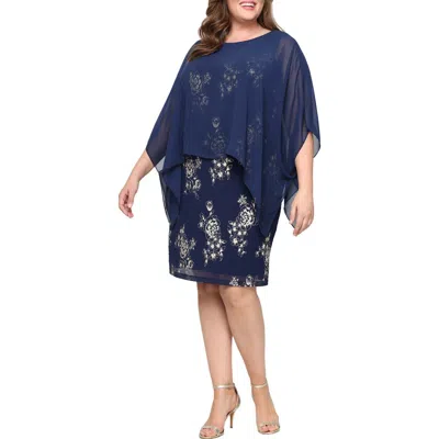 Sl Fashions Metallic Floral Cocktal Dress With Chiffon Overlay In Multi