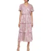 Sl Fashions Metallic Floral Tiered Cocktail Dress In Blush