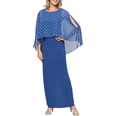 Sl Fashions Metallic Foil Chiffon & Matte Jersey Gown In Blue