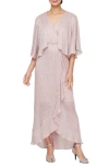 Sl Fashions Metallic High-low Gown With Jacket In Faded Rose