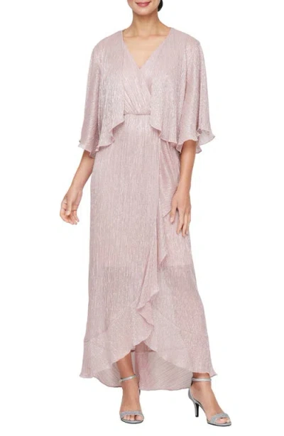 Sl Fashions Metallic High-low Gown With Jacket In Faded Rose