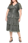 Sl Fashions Metallic Surplice Neck Dress