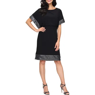 Sl Fashions Metalllic Detail Blouson Cocktail Dress In Black