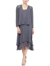Sl Fashions Slny Beaded Detail Chiffon Dress With Jacket In Blue