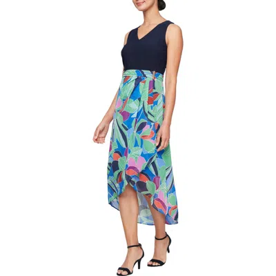 Sl Fashions Mixed Media Cocktail Dress In Blue