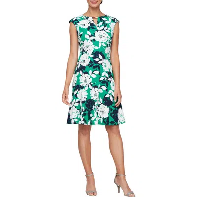 Sl Fashions Notch Neck Flounce Minidress In Green Multi