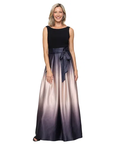 Sl Fashions Ombre Satin Bow Sash Gown In Brown