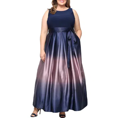 Sl Fashions Ombrè Satin Gown In Navy/mauve