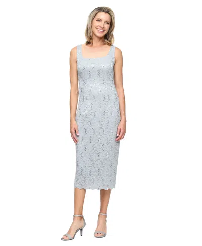 Sl Fashions Petite 2-pc. Lace Jacket & Midi Dress Set In Gray