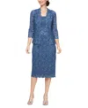 Sl Fashions Petite 2-pc. Lace Jacket & Midi Dress Set In Wedgewood