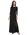 Sl Fashions Petite 3/4-sleeves Round Neck A-line Dress In Black