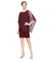Sl Fashions Petite Asymmetric Capelet Sheath Dress In Purple