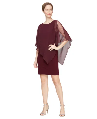 Sl Fashions Petite Asymmetric Capelet Sheath Dress In Purple