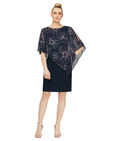 Sl Fashions Petite Asymmetrical-overlay Sheath Dress In Blue