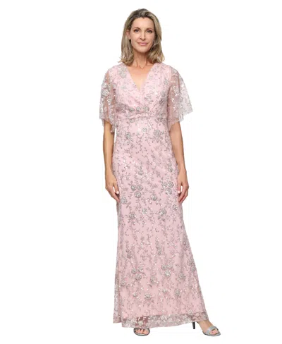 Sl Fashions Petite Beaded Surplice A-line Gown In Pink