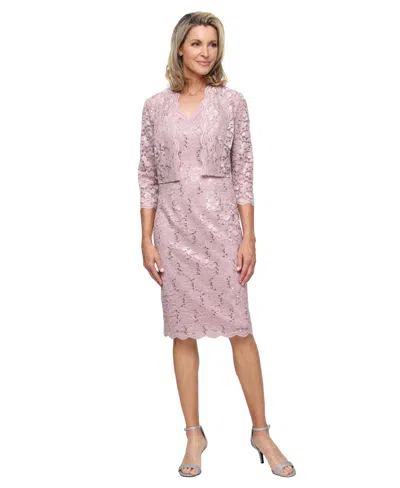 Sl Fashions Petite Bolero V-neck Jacket With Dress, 2-piece Set In Pink