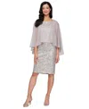 Sl Fashions Petite Cape-overlay Sequin Sheath Dress In Buff
