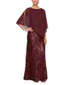 Sl Fashions Sequin & Chiffon Popover Capelet Gown In Brown