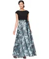 Sl Fashions Plus Size Tie-front Printed Organza Ballgown In Black Multi