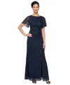 Sl Fashions Petite Flutter-sleeve Embellished Glitter Gown In Black