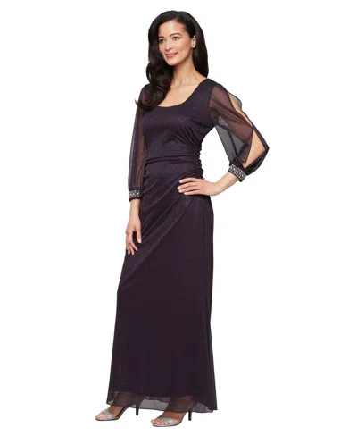 Sl Fashions Petite Long Glitter Mesh Dress In Black