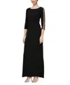 Sl Fashions Plus Size Embellished-sleeve Ruched Gown In Black