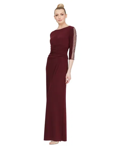 Sl Fashions Petite Ruched 3/4-sleeve Gown In Purple