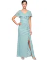 Sl Fashions Beaded Shimmer Capelet Gown In Seaglass