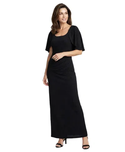 Sl Fashions Petite Scoop Neck Metallic Wedding Guest Gown In Black