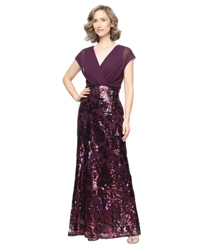 Sl Fashions Petite Sequin Surplice Neck Long Dress In Purple