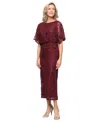 Sl Fashions Petite Sequined Blouson Dress In Burgundy