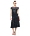Sl Fashions Petite Sequined Lace Cap-sleeve Dress In Black