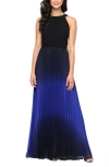 Sl Fashions Pleated Ombré Chiffon Halter Gown In Blue